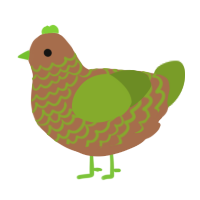 A brown and chartreuse chicken with a lace pattern