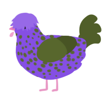 A blurple and olive chicken with a speckle pattern