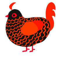 A black and vermilion chicken with a lace pattern