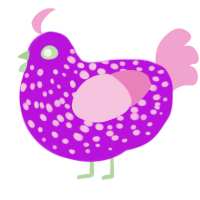 A amethyst and pink chicken with a speckle pattern