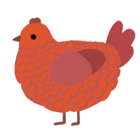 A vermilion and red chicken with a lace pattern