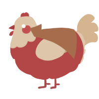 A red and beige chicken with a head pattern