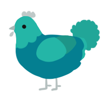 A sea and turquoise chicken with a head pattern
