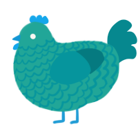 A turquoise and teal chicken with a lace pattern
