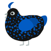 Delphinus, a black and ultramarine chicken with a speckle pattern