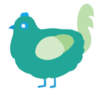 A turquoise and gluppy chicken