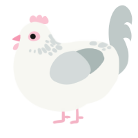 A white and silver chicken with a neck-speckle pattern