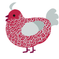 A crimson and silver chicken with a double-lace pattern