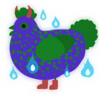 A indigo and leaf chicken with a speckle pattern