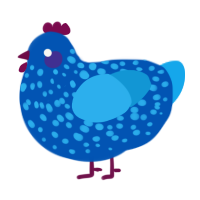 A ultramarine and sky chicken with a speckle pattern