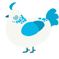 A white and cerulean chicken with a neck-speckle pattern