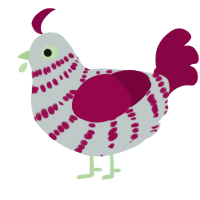 A silver and maroon chicken with a bar pattern