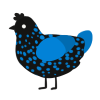 A black and sapphire chicken with a speckle pattern