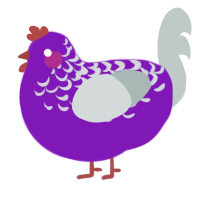 A violet and silver chicken with a half-lace pattern