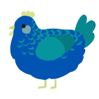 A ultramarine and teal chicken with a half-lace pattern