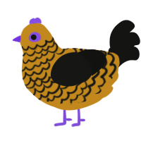 A ochre and black chicken with a lace pattern