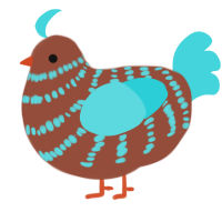 A russet and aqua chicken with a bar pattern