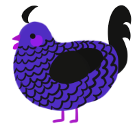 A indigo and black chicken with a lace pattern