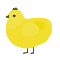 A yellow chicken with a head pattern