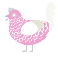 A pink and white chicken with a lace pattern