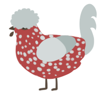 Amanita, a red and silver chicken with a speckle pattern