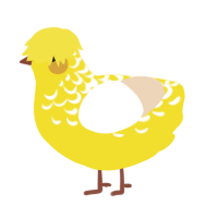 A yellow and cream chicken with a half-lace pattern