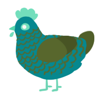 Poultrygeist, a teal and olive chicken with a lace pattern