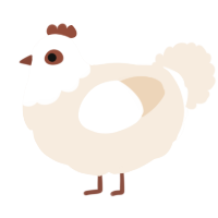 A cream chicken with a head pattern