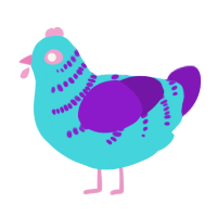 A aqua and violet chicken with a half-bar pattern