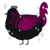 A black and maroon chicken with a half-lace pattern