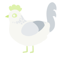 A white and mist chicken with a neck-speckle pattern