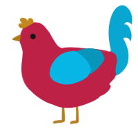 A crimson and cerulean chicken