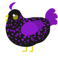 A sable and violet chicken with a speckle pattern