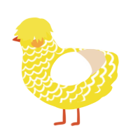 A yellow and cream chicken with a lace pattern