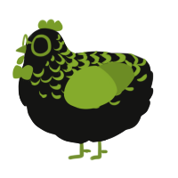 A black and chartreuse chicken with a half-lace pattern