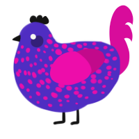 A indigo and fuchsia chicken with a speckle pattern