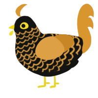 A black and orange chicken with a lace pattern