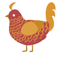 A red and orange chicken with a lace pattern