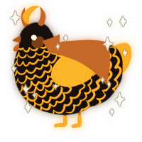A black and orange chicken with a lace pattern