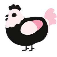 A black and rose chicken with a head pattern