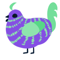 Shaped, a blurple and spring chicken with a bar pattern