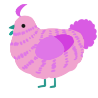 A pink and orchid chicken with a bar pattern
