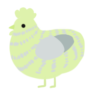 A apple and silver chicken with a bar pattern