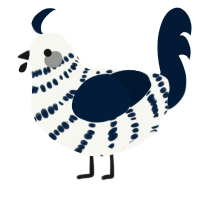 A white and tumblr chicken with a bar pattern
