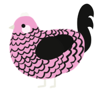 A pink and black chicken with a lace pattern