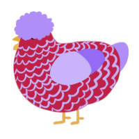 A crimson and lilac chicken with a lace pattern