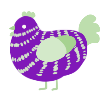 A violet and gluppy chicken with a bar pattern