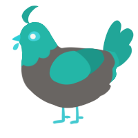 A grey and turquoise chicken with a head pattern