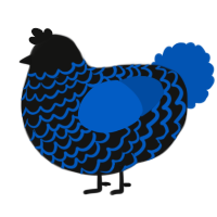A black and ultramarine chicken with a lace pattern