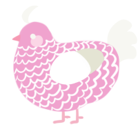 A pink and white chicken with a lace pattern